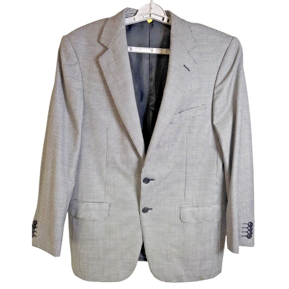 Ermenegildo Zegna Size 50 Wool Herringbone Black White Blazer Luxury Jacket